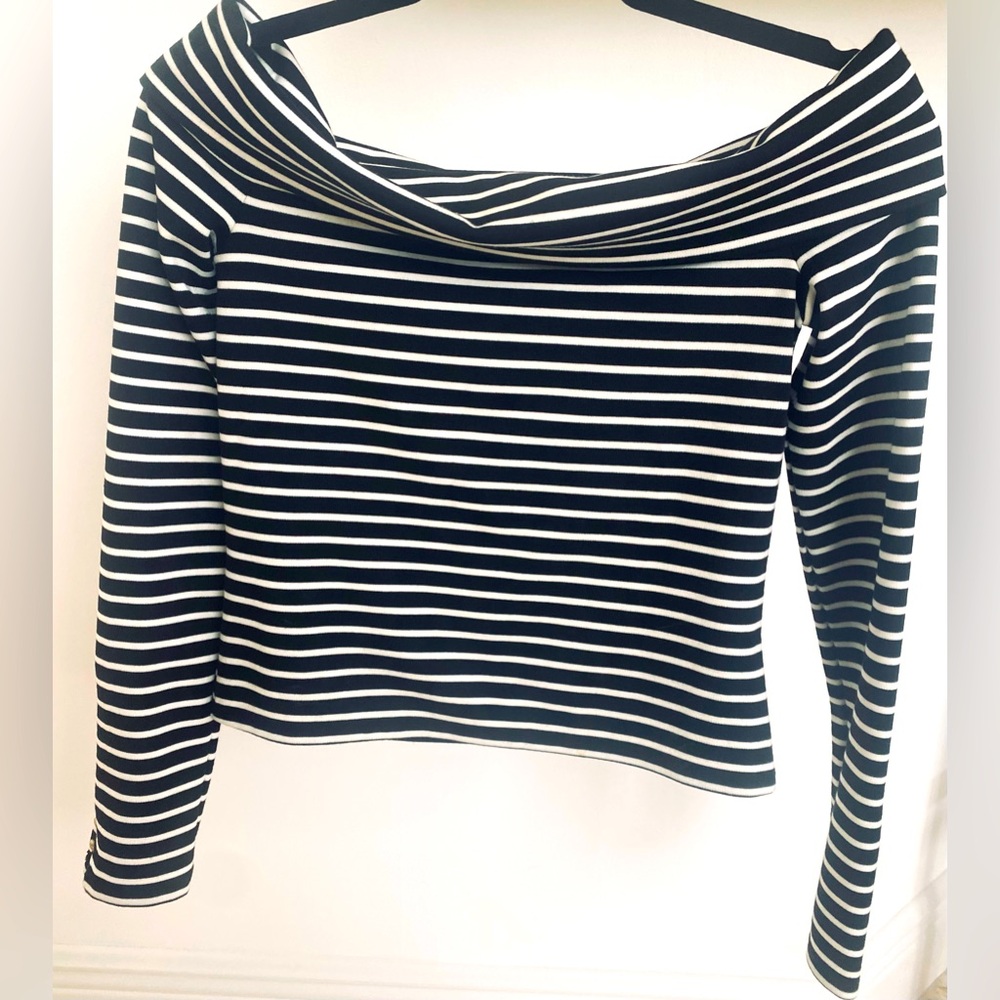 10 Crosby Derek Lam Black and White Striped Long Sleeve Top